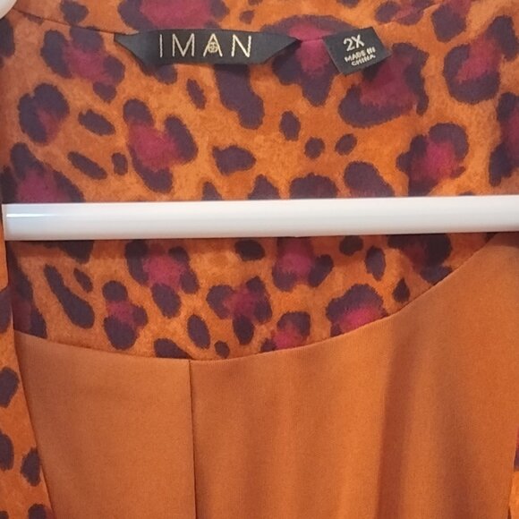 IMAN: 2pc Leopard Print Pantsuit, Size 2X, Brunt Orange, Reddish Brown, Black - Picture 11 of 12